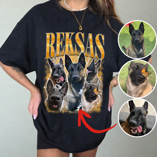 Retro 90s stiliaus marškinėliai su augintinio nuotraukomis