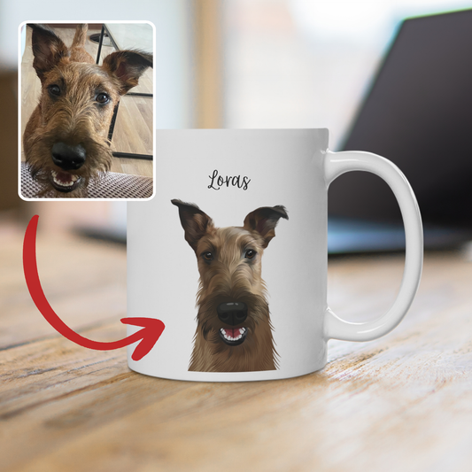 Puodelis su tapytu augintinio portretu